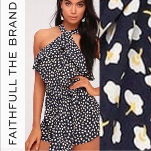 Faithfull the Brand Gaia navy blue flower romper